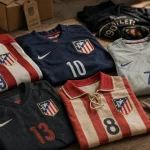 atletico madrid maillot domicile extérieur third gardien vintage sur table