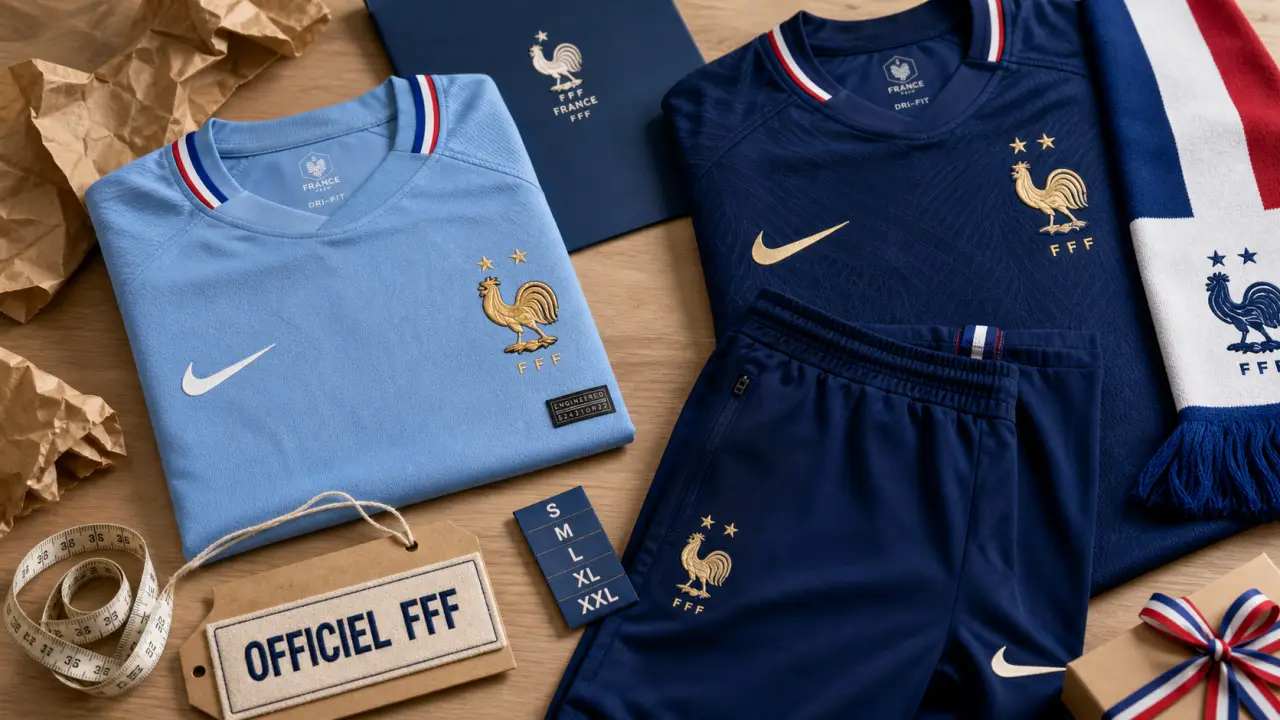 Boutique equipe de france : maillots officiels Bleus avec étiquette FFF et accessoires