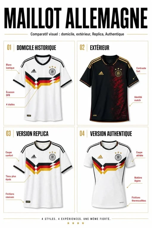 Comparatif des maillots allemagne domicile, extérieur, Replica et Authentique