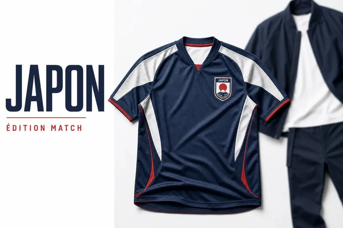 Maillot Japon présenté dans un visuel éditorial sobre