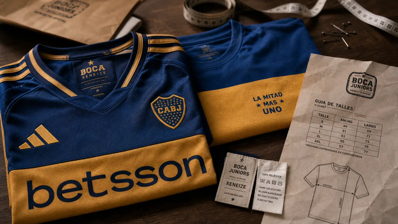 Maillot boca junior officiel vintage bleu et or sur table