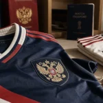 Maillot russie 2018 sur table, modèle domicile et extérieur
