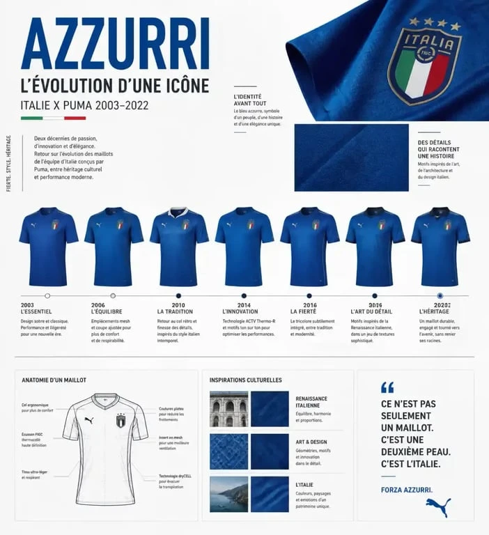 Évolution historique du maillot Italie Puma de 2003 à 2022
