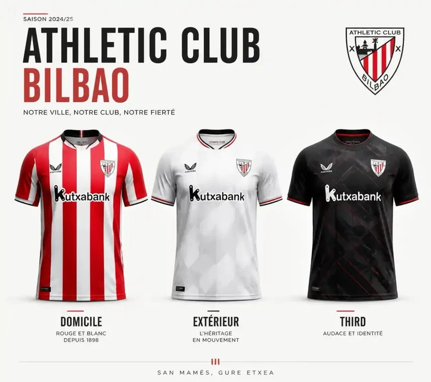 Comparatif des modèles de maillot Athletic Bilbao domicile, extérieur et third