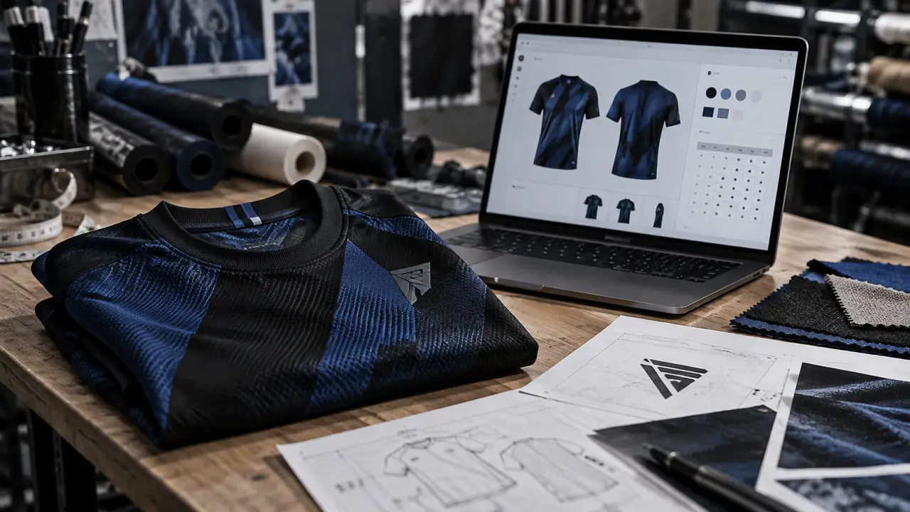 Création maillot de football : maillot noir et bleu marine sur configurateur club