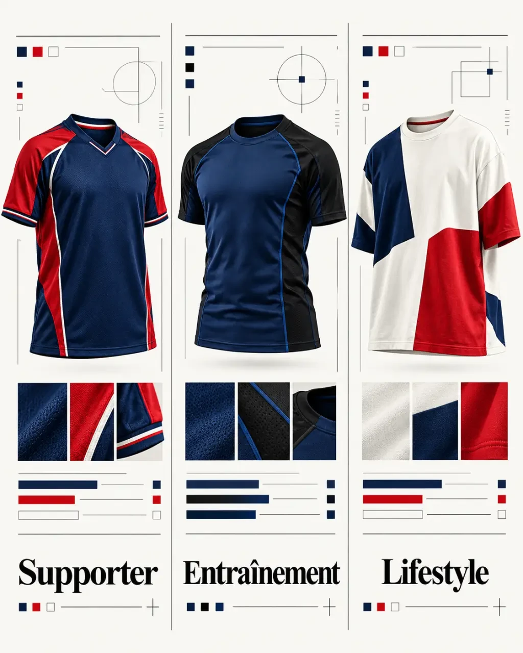 Infographie éditoriale pour choisir un thailand football maillot entre version supporter, entraînement et lifestyle