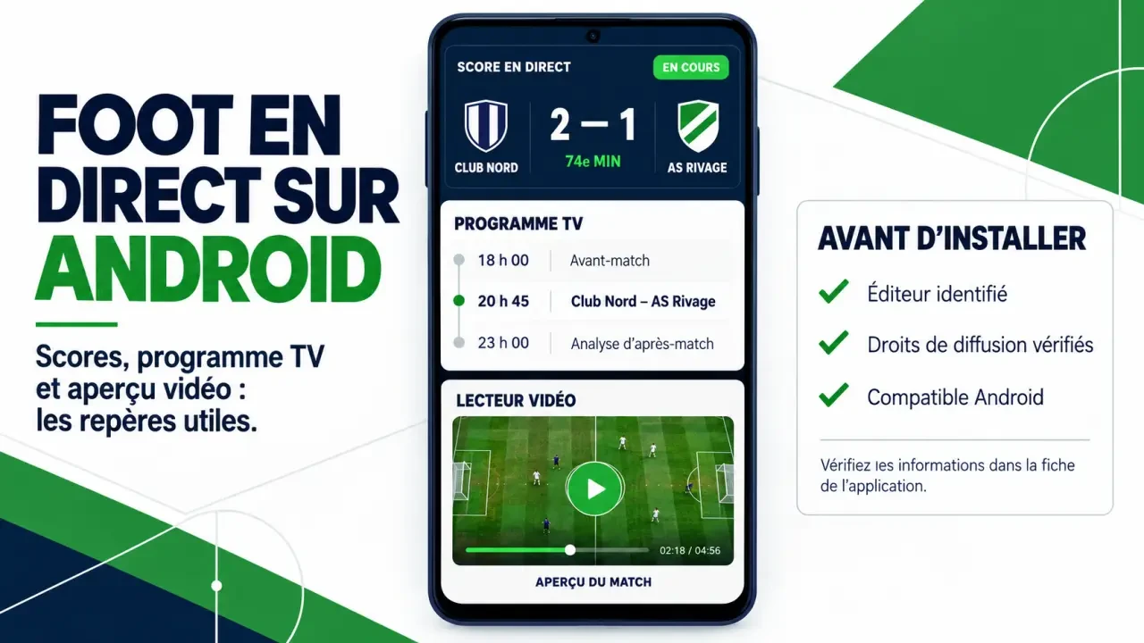Application live streaming football TV app sur Android : distinguer score, programme TV et vidéo en direct